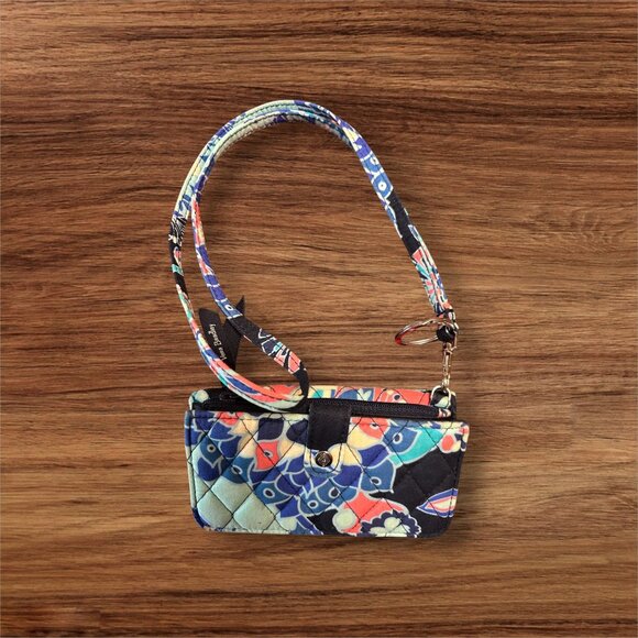 Vera Bradley Quilted Floral Tri-fold Mini Wallet Lanyard Keyring Signed - Picture 3 of 15